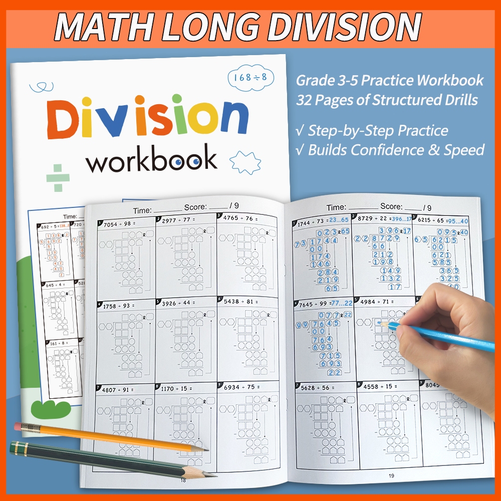 32 Pages Maths Arithmetic Long Division Workbook Children Quick ...