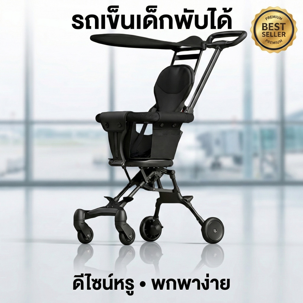 Beige Baby Stroller - Foldable Reversible Pram, Lightweight Travel Stroller, Airplane Compatible, Newborn Carriage