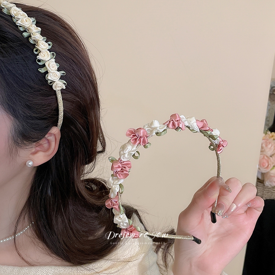 เครื่องประดับผมดอกไม้สำหรับผู้หญิง สีชมพูกับโทนสีขาว สไตล์ฝรั่งเศส อ่อนโยนและเหมาะสำหรับวันธรรมดา