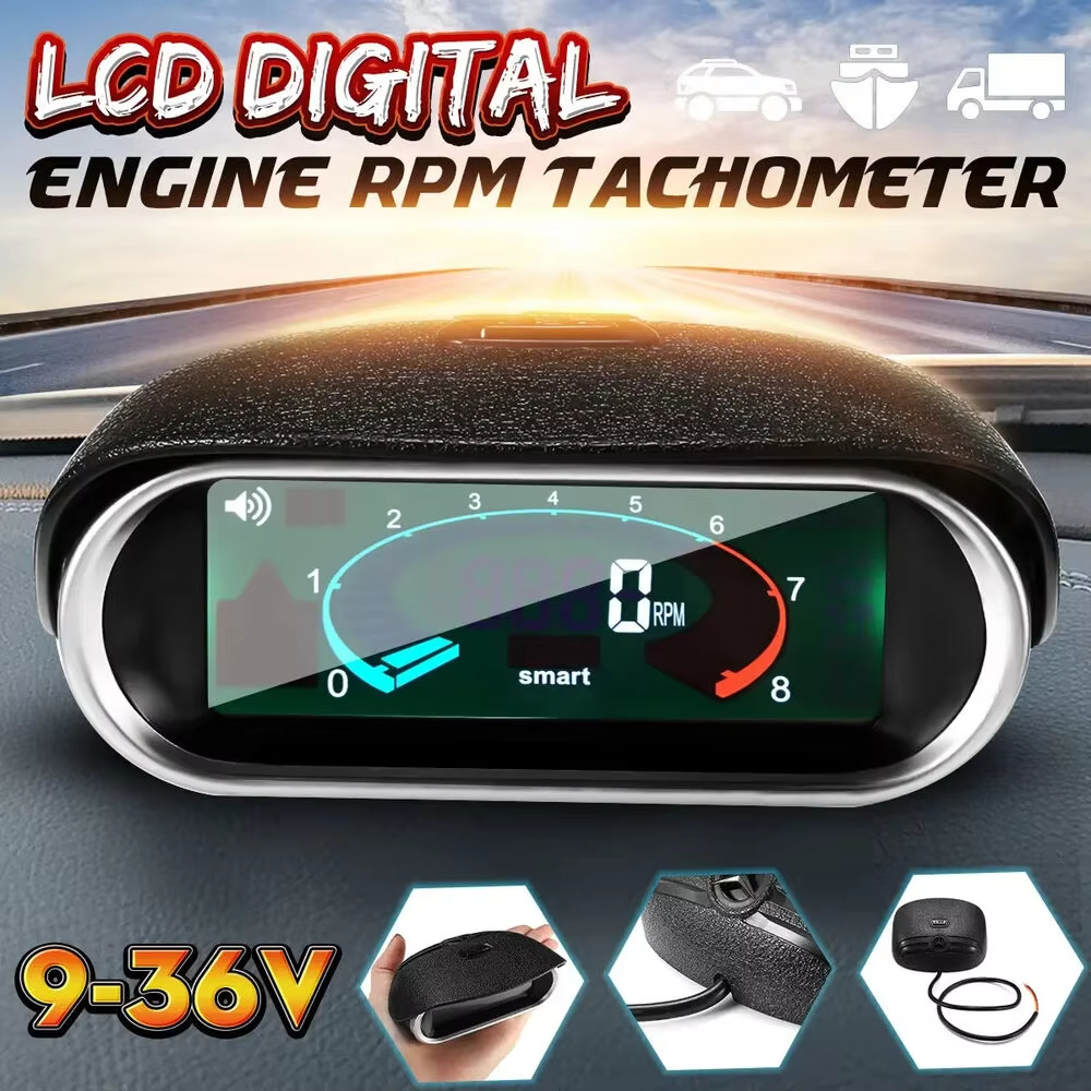 12/24v Universal Auto Car LCD Tachometer เครื่องยนต์ดิจิตอล Tach Gauge ...