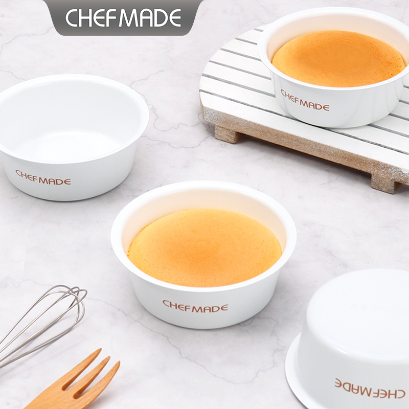 CHEFMADE ชุดกระทะเค้กทรงกลม 4 นิ้ว ทำโดยเชฟ ถาดอบขนาดเล็ก ผิวเคลือบไม่ติดกระทะ เหมาะทำชีสเค้ก คัพเค้ก มัฟฟิน ทาร์ตไข่ และของหวาน สามารถใช้ในบ้านและเชิงพาณิชย์ WK10079-4