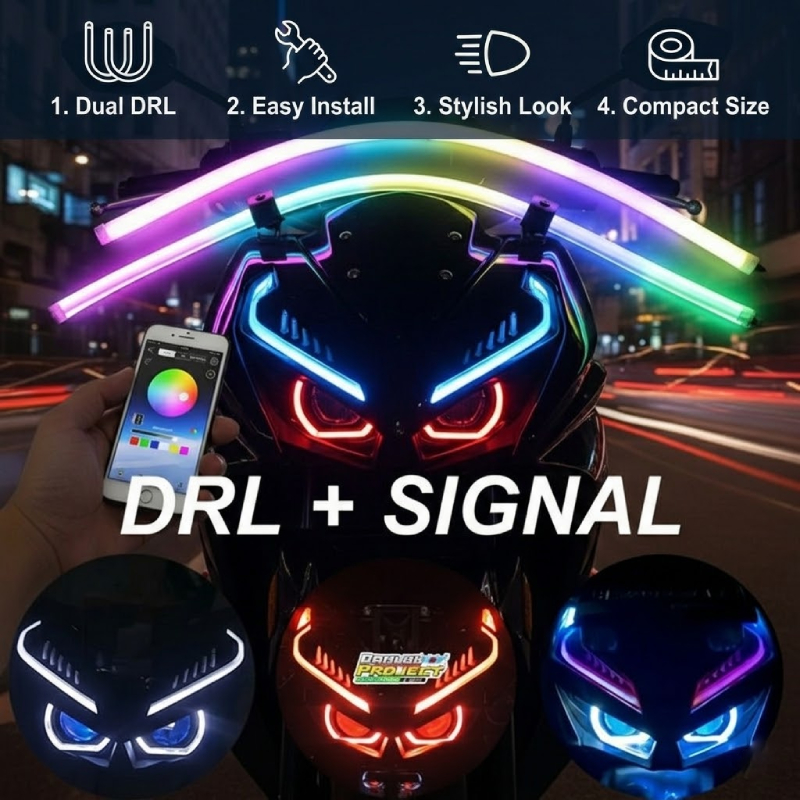 รถจักรยานยนต์ LED Eyeline Strip พร้อม DRL Dual Contact Signal Light 2 ...