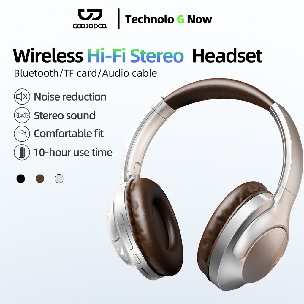 GOOJODOQ หูฟังสเตอริโอ Hi-Fi ไร้สาย ชุดหูฟังโหมดการเล่นไร้สายและแบบมีสาย ความชัดเจนเสียงที่เหนือกว่า ลดเสียง พับได้ การออกแบบน้ำหนักเบา