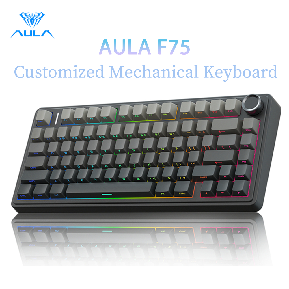 AULA F75 Mechanical Keyboard คีย์บอร์ดเล่นเกม แบบใช้สาย 75% 80 คีย์ RGBแป้นพิมพ์เครื่องกล บลูทูธ 2.4G