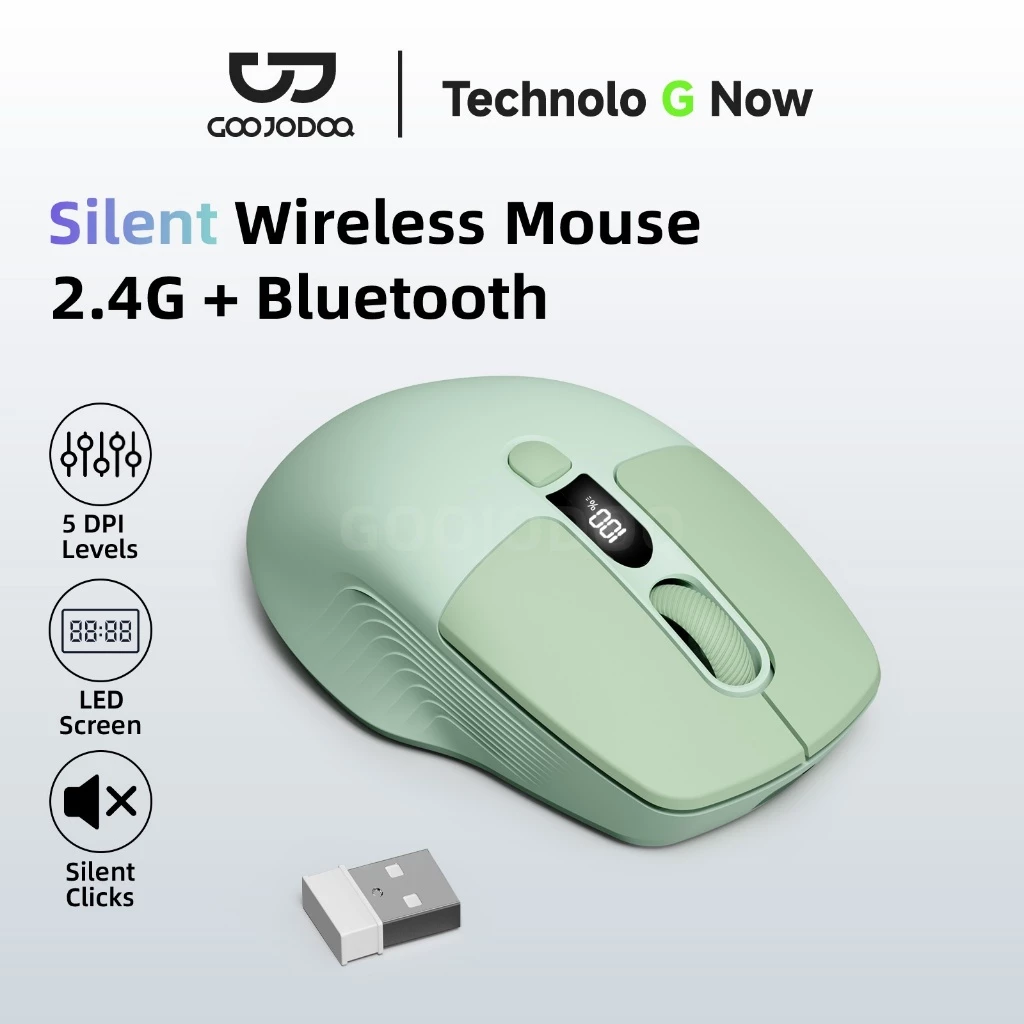 เมาส์ไร้สาย GOOJODOQ Triple Connectivity Mouse 2.4GHz และการออกแบบตามหลักสรีรศาสตร์เงียบ Bluetooth คู่พร้อมจอแสดงผล LED และการปรับ DPI