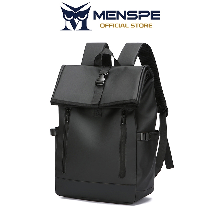 MENSPE กระเป๋าเป้สะพายหลังผู้ชายแฟชั่น Unisex Textured ฟิล์มหนังความจุขนาดใหญ่กระเป๋าคอมพิวเตอร์มัลติฟังก์ชั่น