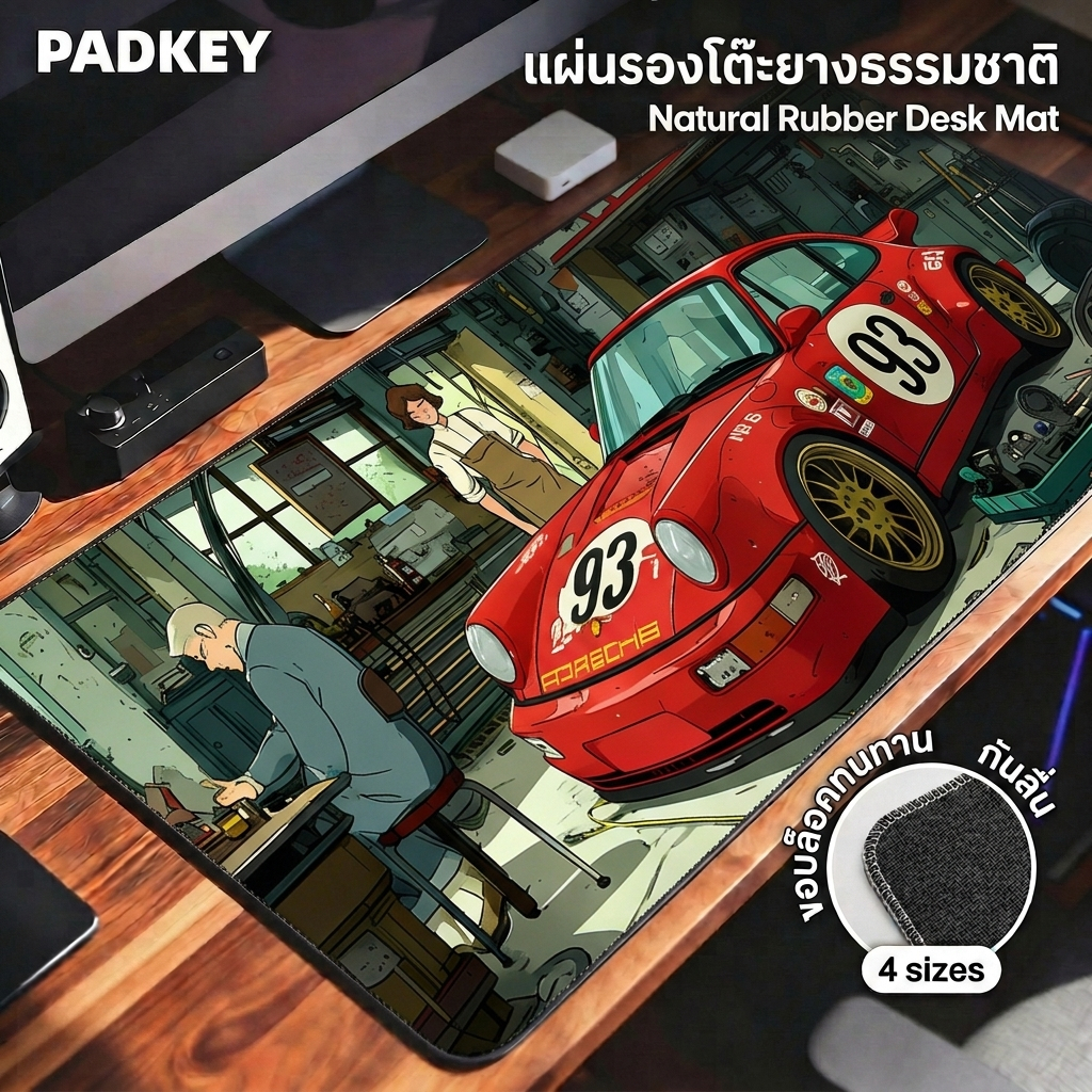 PADKEY Sports Car Gaming Mouse Pad | แผ่นรองเมาส์เกมมิ่ง |  XXL | กันน้ำ + กันลื่น | ฐานยางธรรมชาติ | 🚚 ส่งด่วนไทย