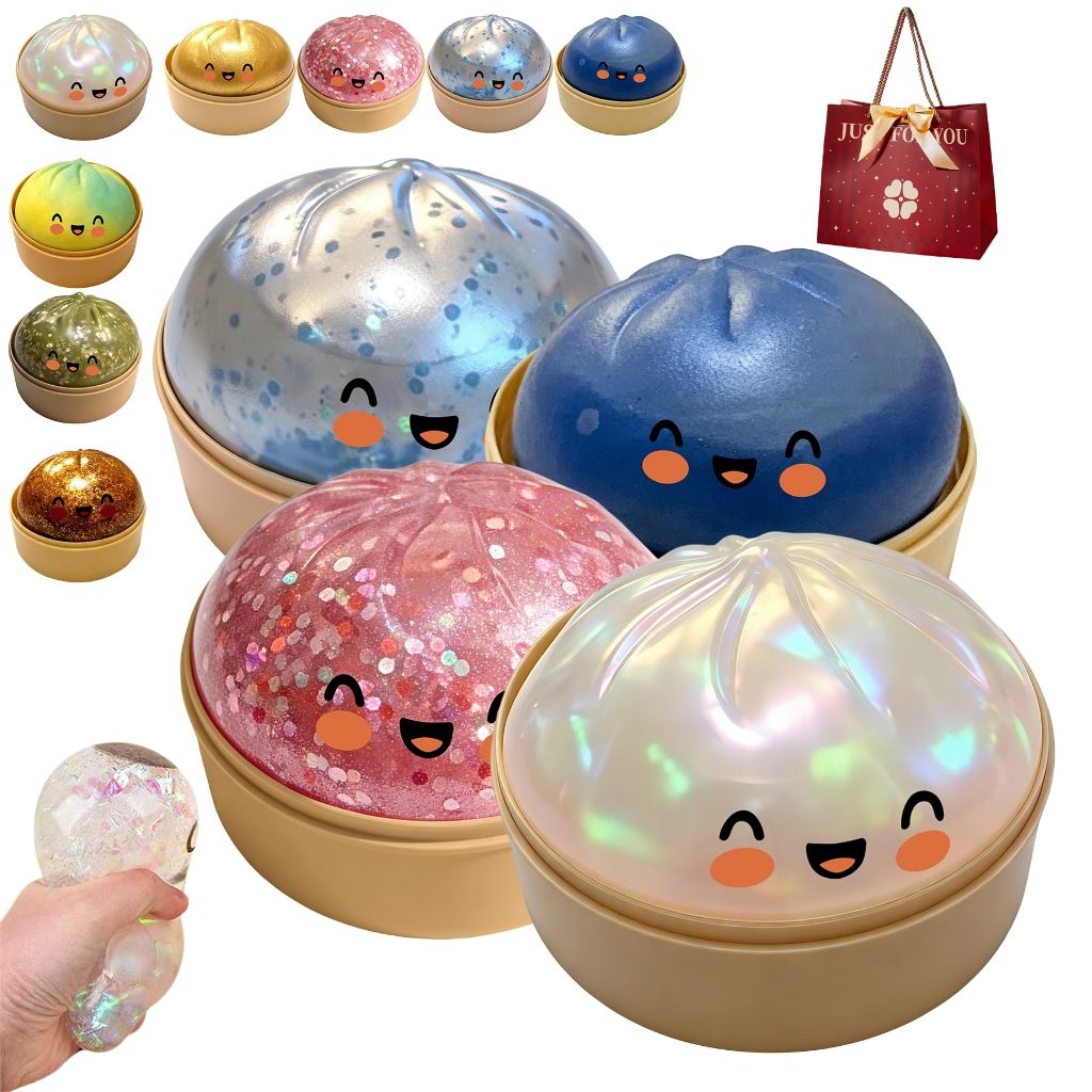 โปรโมชั่น Flash Sale : 2026 Glitter Dumpling Squishy ของเล่นช้า Rising Soft Squeeze Ball พร้อมการแสดงออกน่ารัก Sensory Fidgetน่ารัก Bao Bun Fidget ของเล่นพร้อมกล่อง Steamer สําหรับความวิตกกังวลและความเครียดบรรเทา