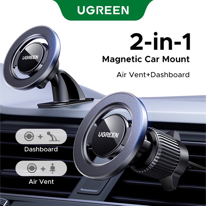 UGREEN 2-in-1 Magsafe Car Mount Air Vent Dashboard ที่วางโทรศัพท์ในรถยนต์ Strong Magnetic เข้ากันได้กับ iPhone 17 16 15 14 13 12 Series