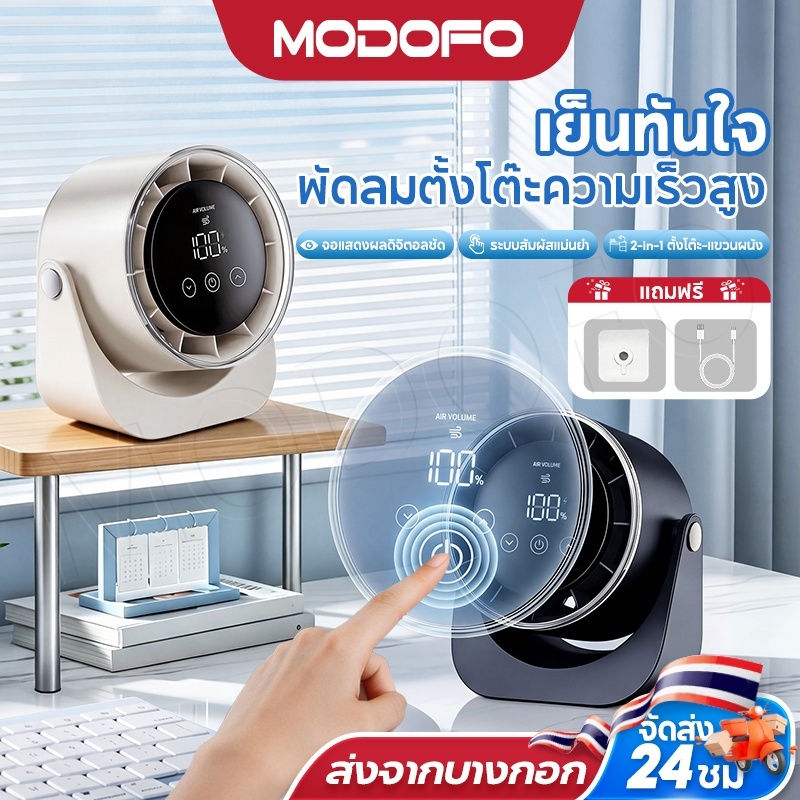 MODOFO พัดลมไร้เสียงความเร็วสูง 2in1 ติดผนังและตั้งโต๊ะ จอแสดงผล Led ...