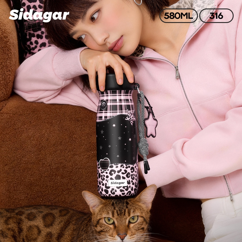 Sidagar แก้วเก็บความเย็น ถ้วยเก็บความร้อนสีดาการ์ 316 ถ้วยน้ําสแตนเลส 580มล ถ้วยฉนวนสูญญากาศพิมพ์ลาย