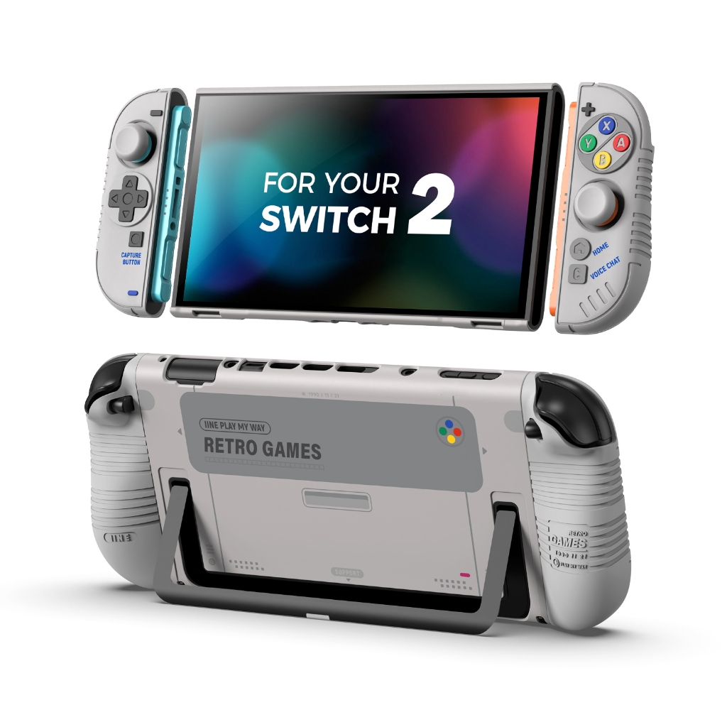 IINE เคสป้องกันย้อนยุคสําหรับ NS2 Dockable Hard Shell Grip Cover เข้ากันได้กับ Nintendo Switch 2