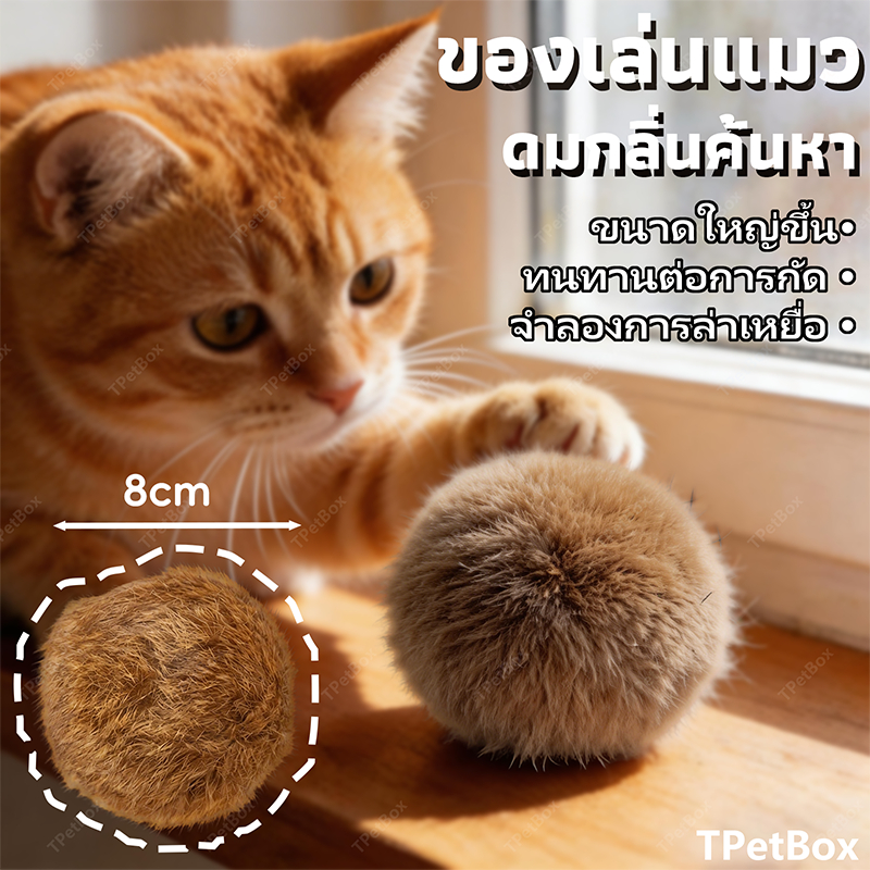 ลูกบอลขนกระต่ายแท้ ของเล่นแมวแก้เบื่อ เล่นเองได้