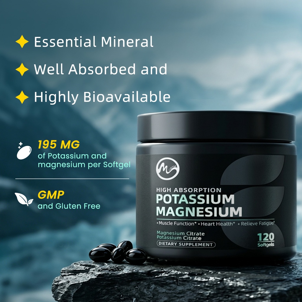 Minch Potassium Magnesium Capsule Potassium 195mg + Magnesium 66mg –ดูดซึมอย่างมีประสิทธิภาพ – Muscle, Bone, & Heart Health Support อาหารเสริมประสิทธิภาพสูงสําหรับ Man & Woman