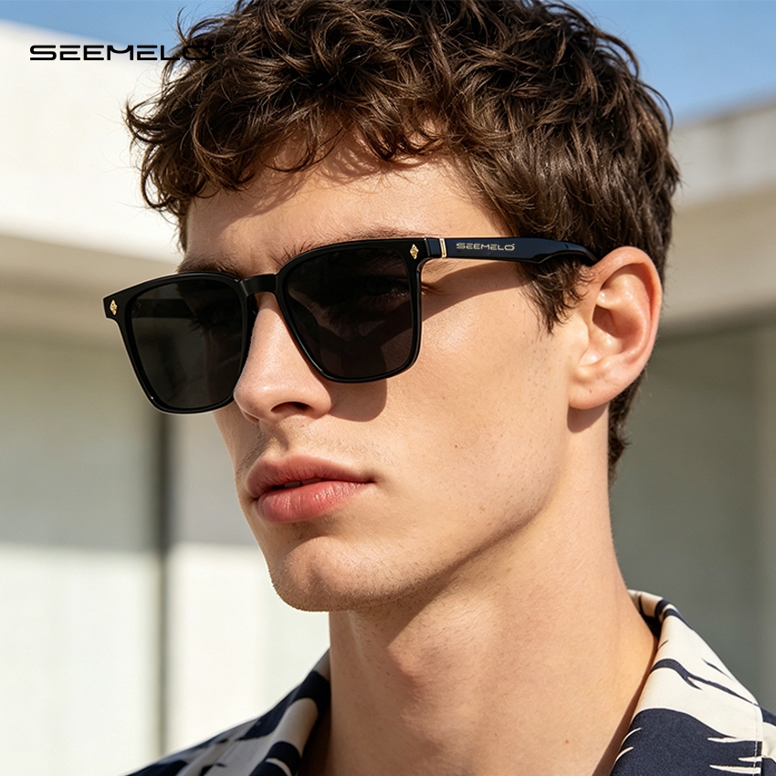 SEEMLO แว่นกันแดดสําหรับขับรถ Unisex แว่นกันแดดโพลาไรซ์ผู้ชายแฟชั่นกรอบสี่เหลี่ยม UV400 แว่นกันแดดแบบใส