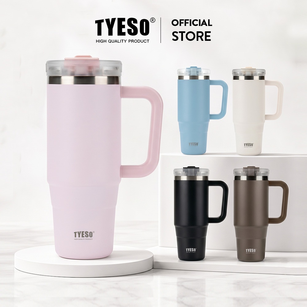 TYESO TS-8866/TS-8868 แก้วน้ําสูญญากาศ เก็บความเย็น และร้อน พร้อมหูจับ อเนกประสงค์ พร้อมหลอดดูด