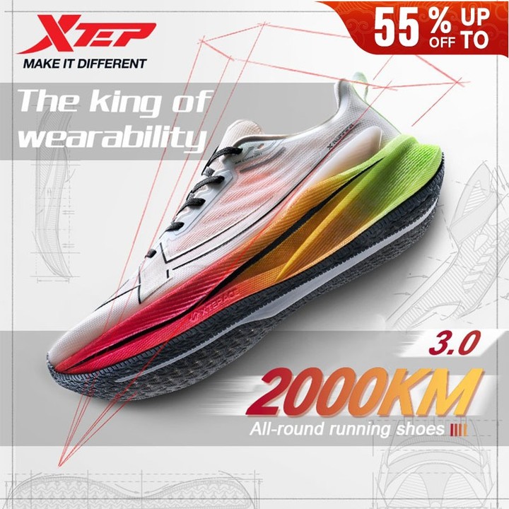 【xtep】2000KM 3.0 | ราชาแห่งการวิ่งบนถนนที่ทนต่อการสึกหรอ รองเท้าวิ่งออกกำลังกายมาราธอน running shoes — รองเท้ากีฬา แบรนด์ Xtep ของแท้ 100% เช็คราคาจาก Shopee Lazada - รูปที่ 1