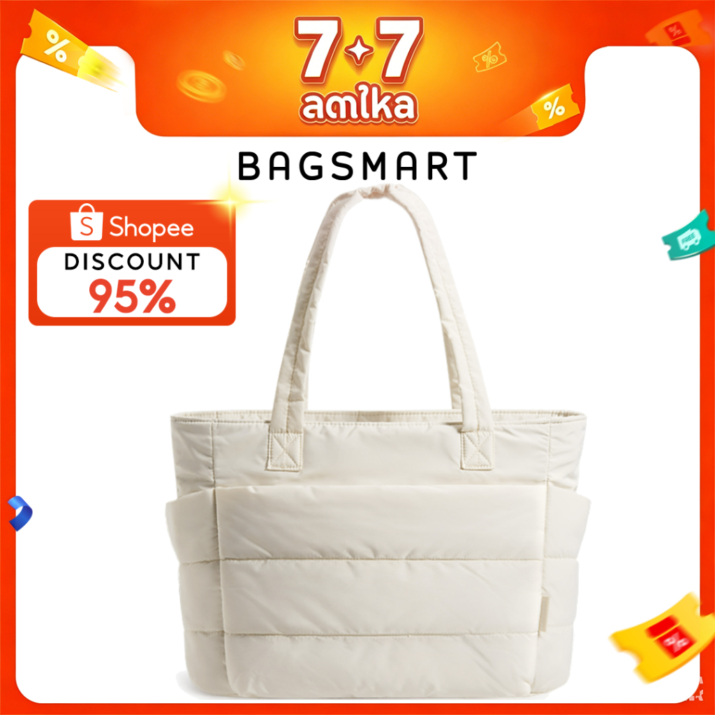 BAGSMART 14 นิ้ว Puffy Tote Bag สําหรับผู้หญิงน้ําหนักเบากระเป๋าสะพายไหล่หลายช่อง