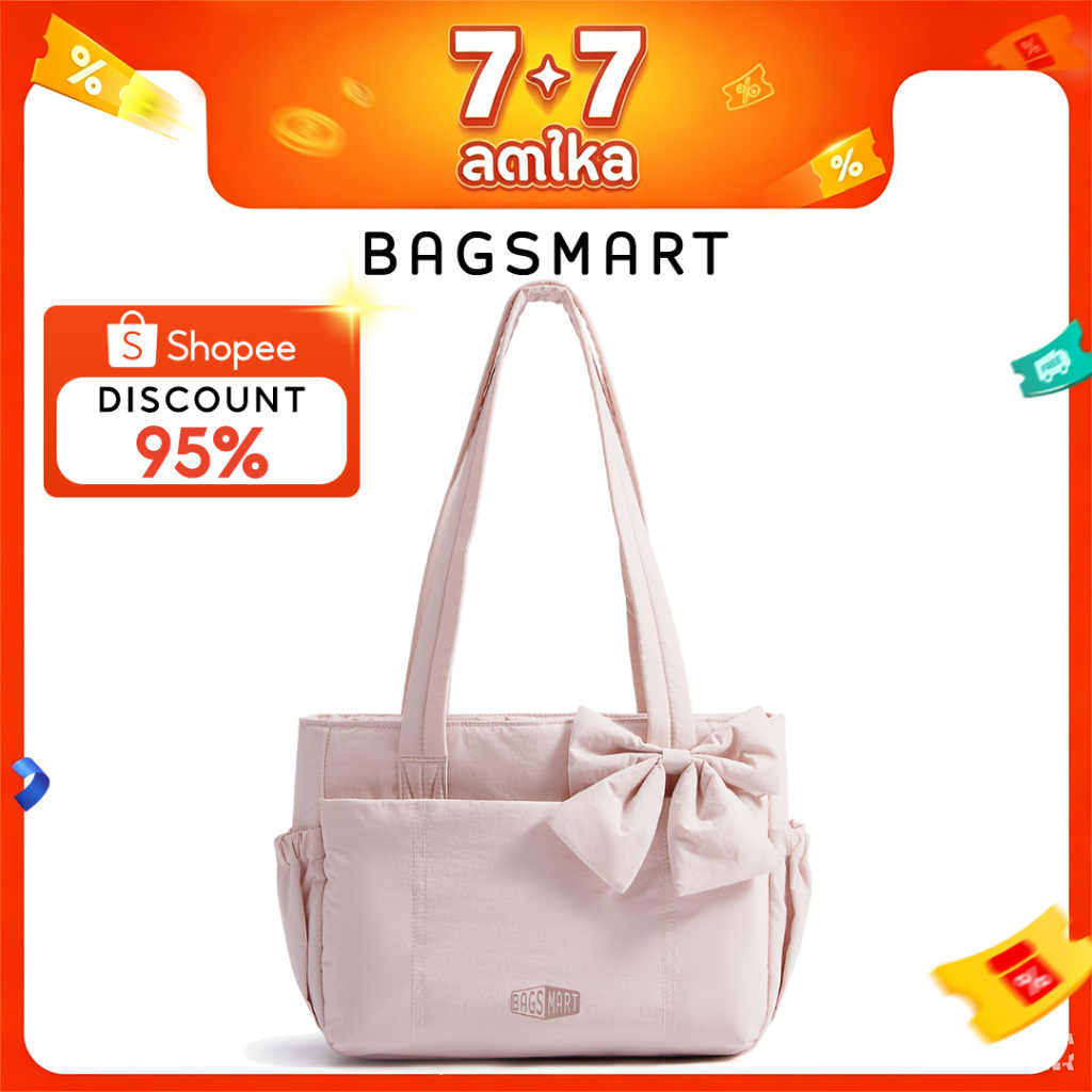 BAGSMART โบว์ Tote Bag สำหรับผู้หญิง ไหล่ความจุขนาดใหญ่พร้อมกระเป๋าถุงมือช่อง
