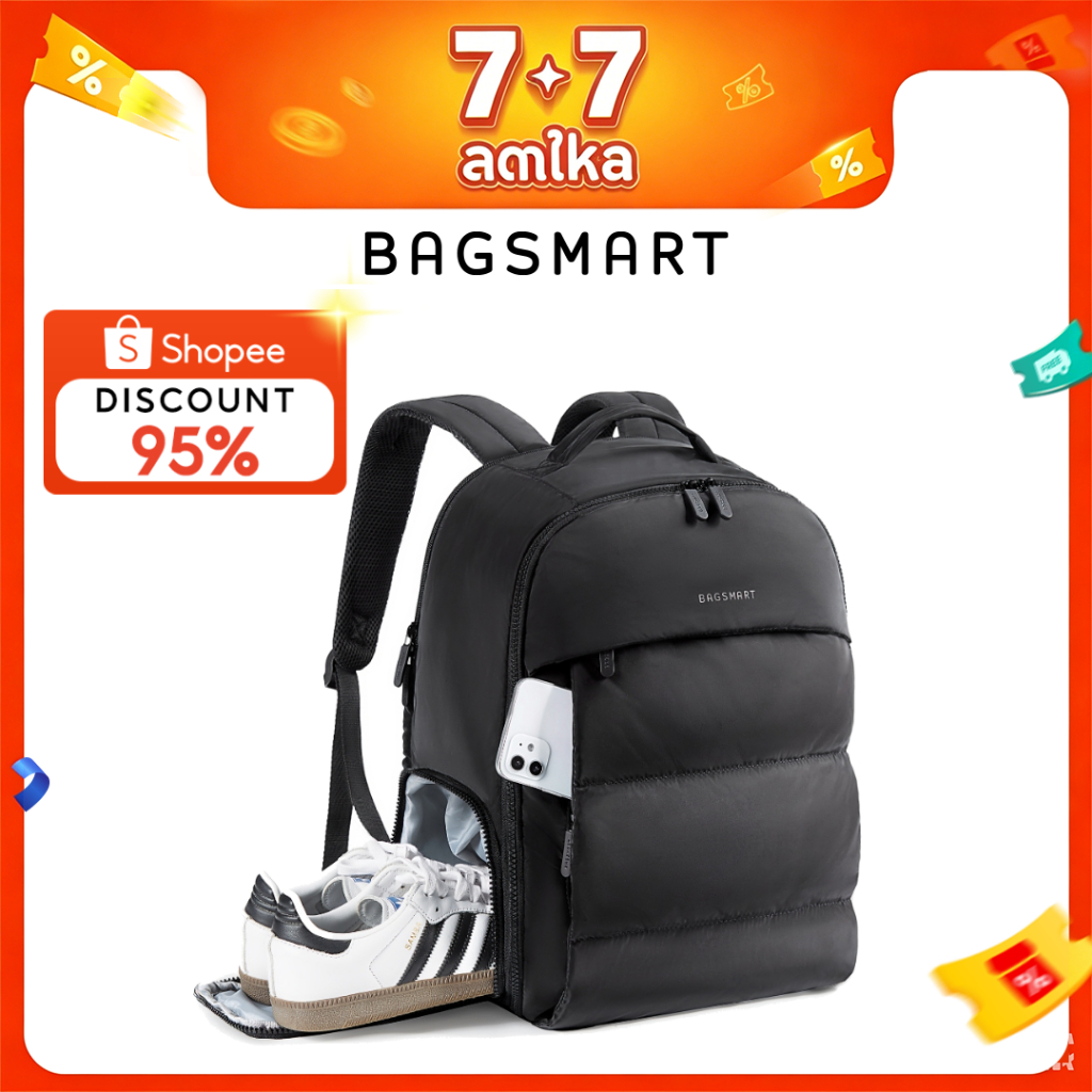 BAGSMART 30ลิตร กระเป๋าเดินทาง กระเป๋าเป้สะพายหลังน้ำหนักเบาสำหรับสุภาพสตรี กระเป๋าเดินทางกันน้ำสำหรับแล็ปท็อปขนาด 15.6 นิ้ว