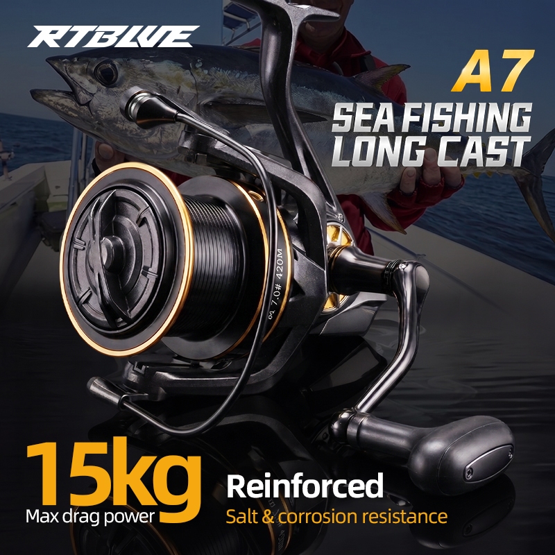 รอกสปินนิ่ง RTBLUE A7 Offshore ขนาดยักษ์ 33LB (15KG), อัตราส่วน 4.1:1, ตัวเลือก 7+1BB, ไนลอน/โลหะ