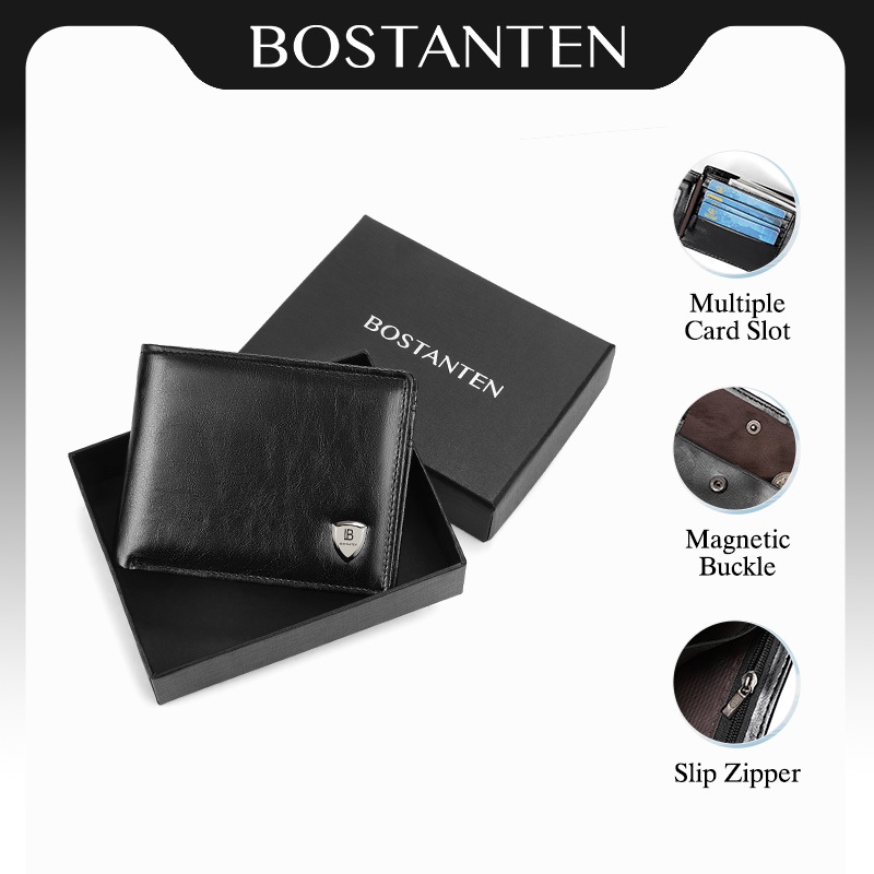 BOSTANTEN Onyx กระเป๋าสตางค์ผู้ชาย พร้อมกล่องของขวัญ ช่องใส่บัตรหลายช่อง มีช่องเหรียญ ของขวัญสำหรับผู้ชาย