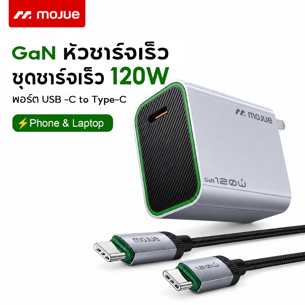 MOJUE【TIS】GaNซุปเปอร์ชาร์จเจอร์ 120W รองรับโปรโตคอลการชาร์จเร็วสำหรับโทรศัพท์มือถือทุกแบรนด์และแล็ปท็อป