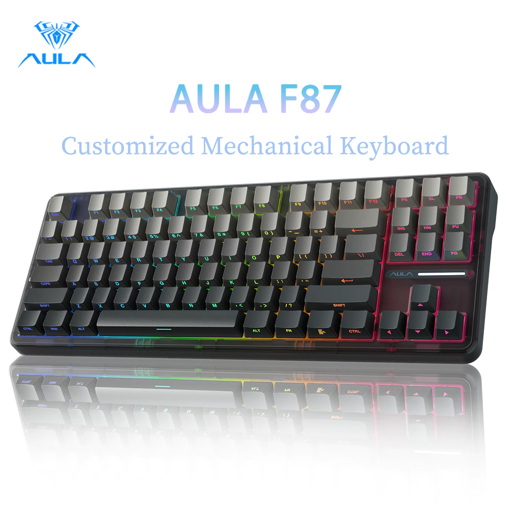 Aula F87 Pro คีย์บอร์ดเมคคานิคอล 87 คีย์ แบบใช้สาย 2.4G บลูทูธไร้สาย รองรับไดรเวอร์ RGB