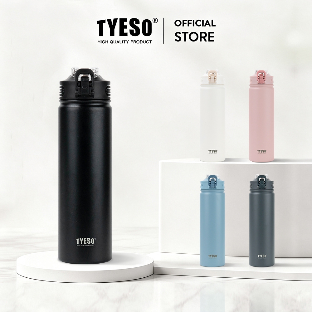 TYESO ขวดน้ำเก็บความเย็น-ร้อน 600/750ML แก้วน้ำสุญญากาศ มีหลอด กันรั่ว พกพาง่าย น้ำหนักเบา ใส่ในรถได้ เหมาะสำหรับกีฬา/ทำงาน/โรงเรียน รุ่น 8771C/8770C