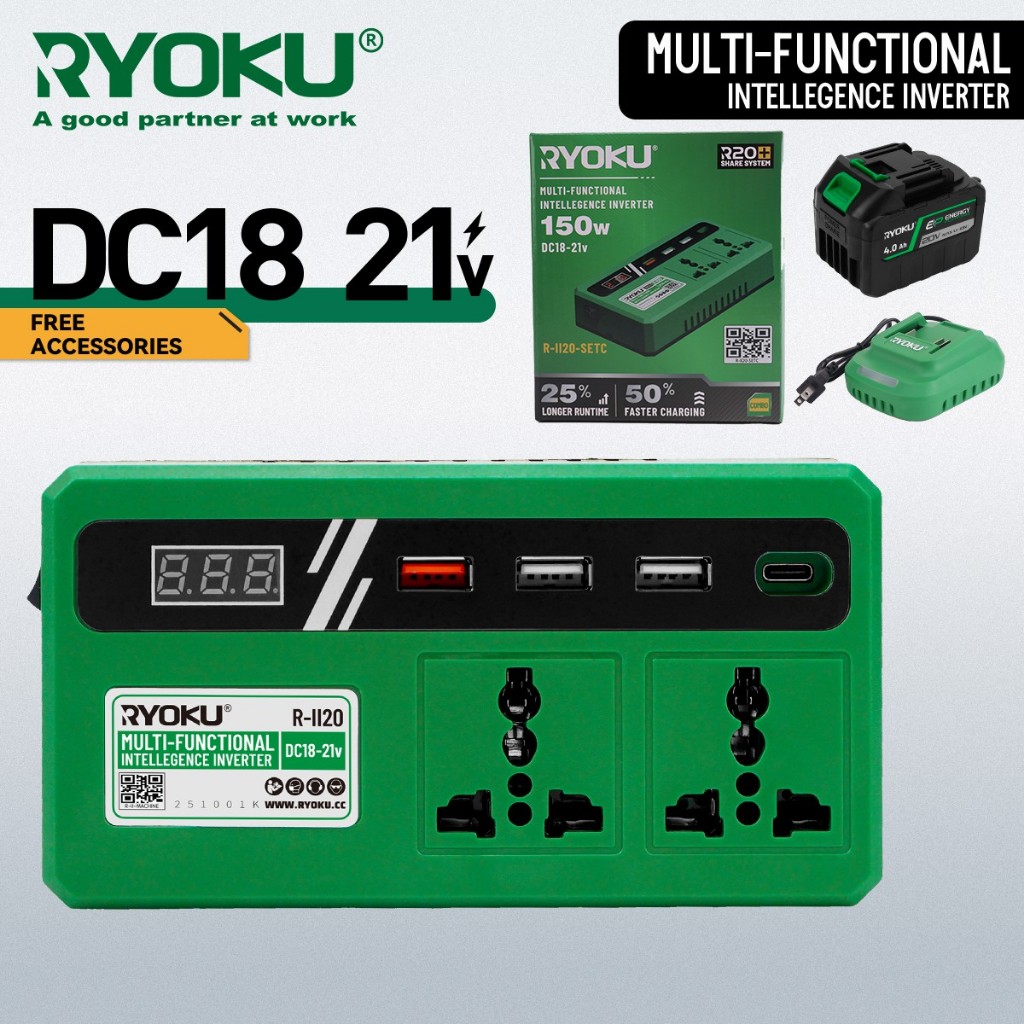 RYOKU 150W Multifunctional Power Inverter -- Portable DC to AC, Outdoor ...
