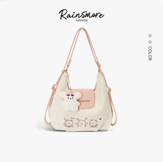 RAINSMORE túi xách vai nữ họa tiết hoạt hình mèo dễ thương dung lượng lớn, bền bỉ, đai vai 2 trong 1, phong cách casual thời trang, dành cho trường học/ngày làm việc/đi lại, túi hobo nữ