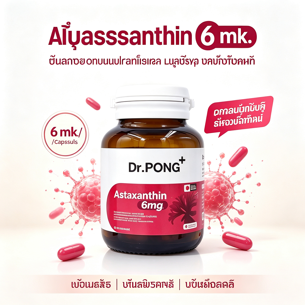 Dr.PONG+ Astaxanthin 6mg 30 Caps Anti Aging Antioxidant Skin Care อาหาร ...