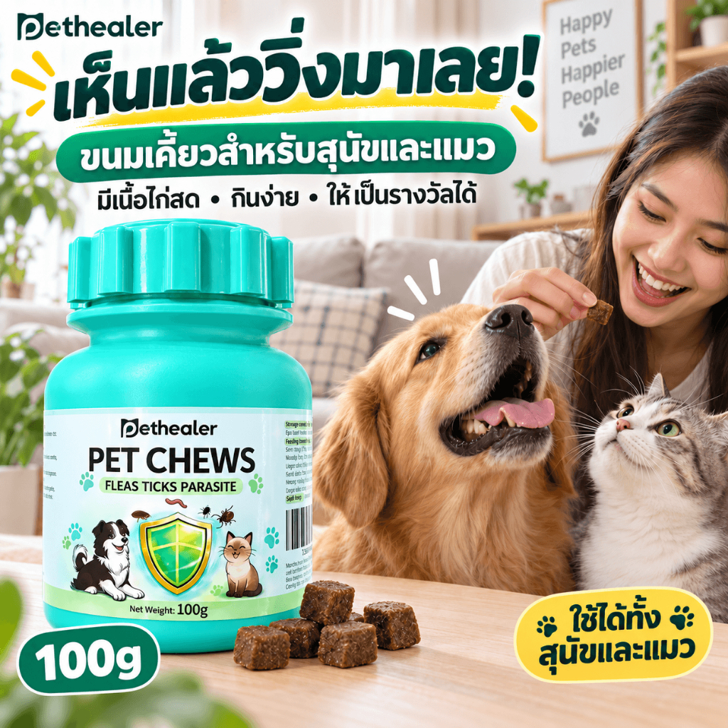 PETHEALER Pet Chews 100g ขนมเคี้ยวสำหรับสุนัขและแมว