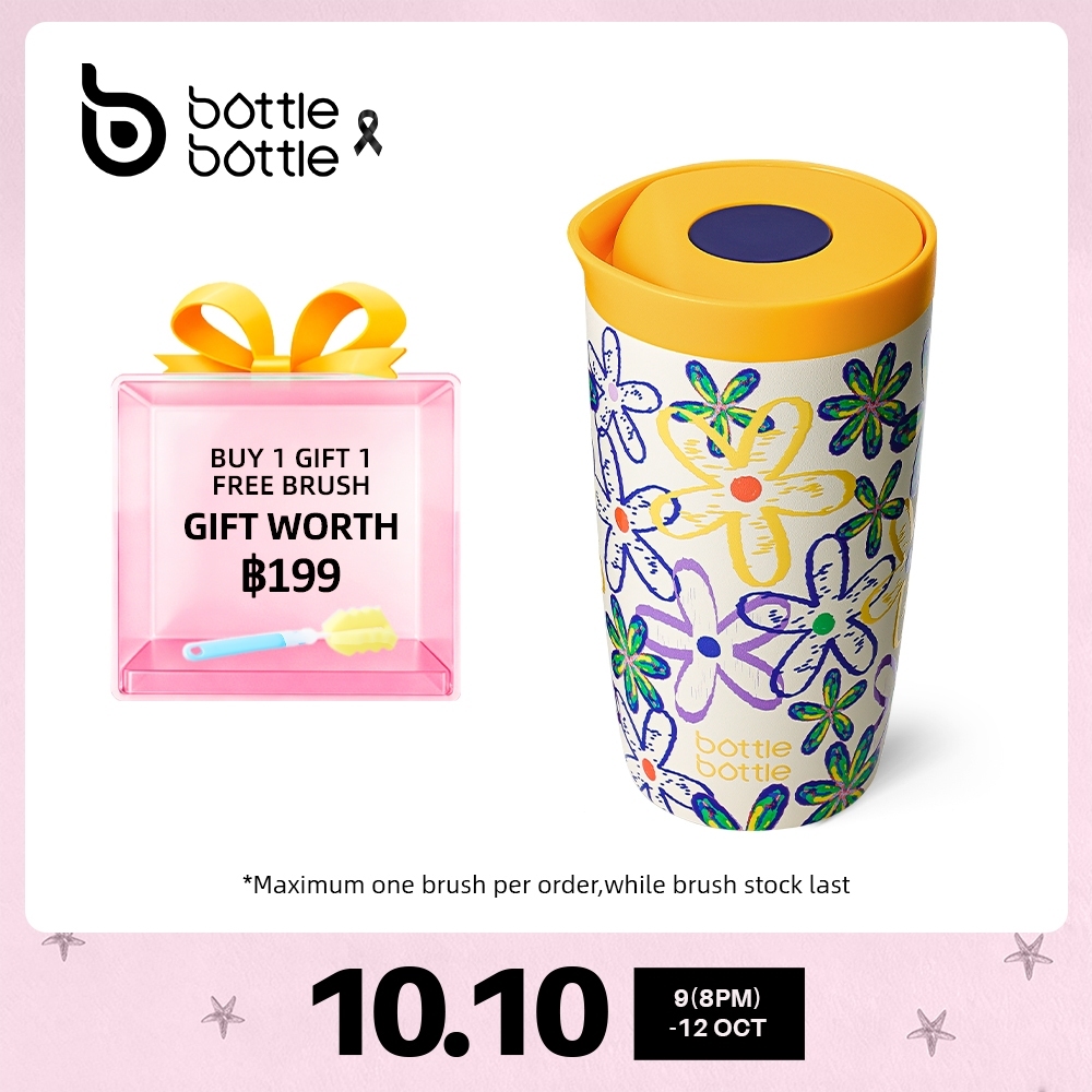 BOTTLE BOTTLE ขวด ฉนวนแก้วเดินทาง 350 มล./500 มล. ถ้วยกาแฟสํานักงานสแตนเลสพร้อมฝาปิดปุ่มกดเก็บความเย็นและร้อน