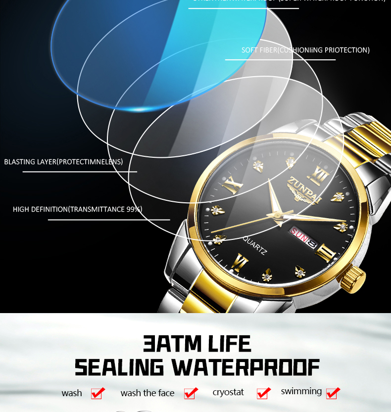 มุมมองเพิ่มเติมของสินค้า WISHDOIT x ZUNPAI 100%ของแท้ นาฬิกาผู้ชายกันน้ำได้ สายสเตนเลส พร้อมกล่อง ดูเวลา ดูวันที่ เรืองแสง รับประกัน 3 ปี Men's Watch Waterproof 100%Original