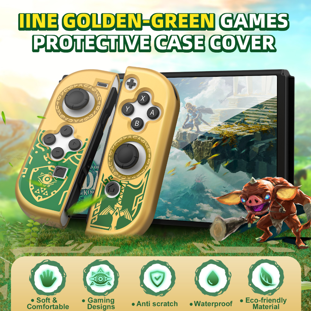 มุมมองเพิ่มเติมของสินค้า Iine เคสป้องกันรอย ลาย Golden-Green Zelda Kingdom อุปกรณ์เสริม สําหรับ Nintendo Switch Zelda Tears of the Kingdom