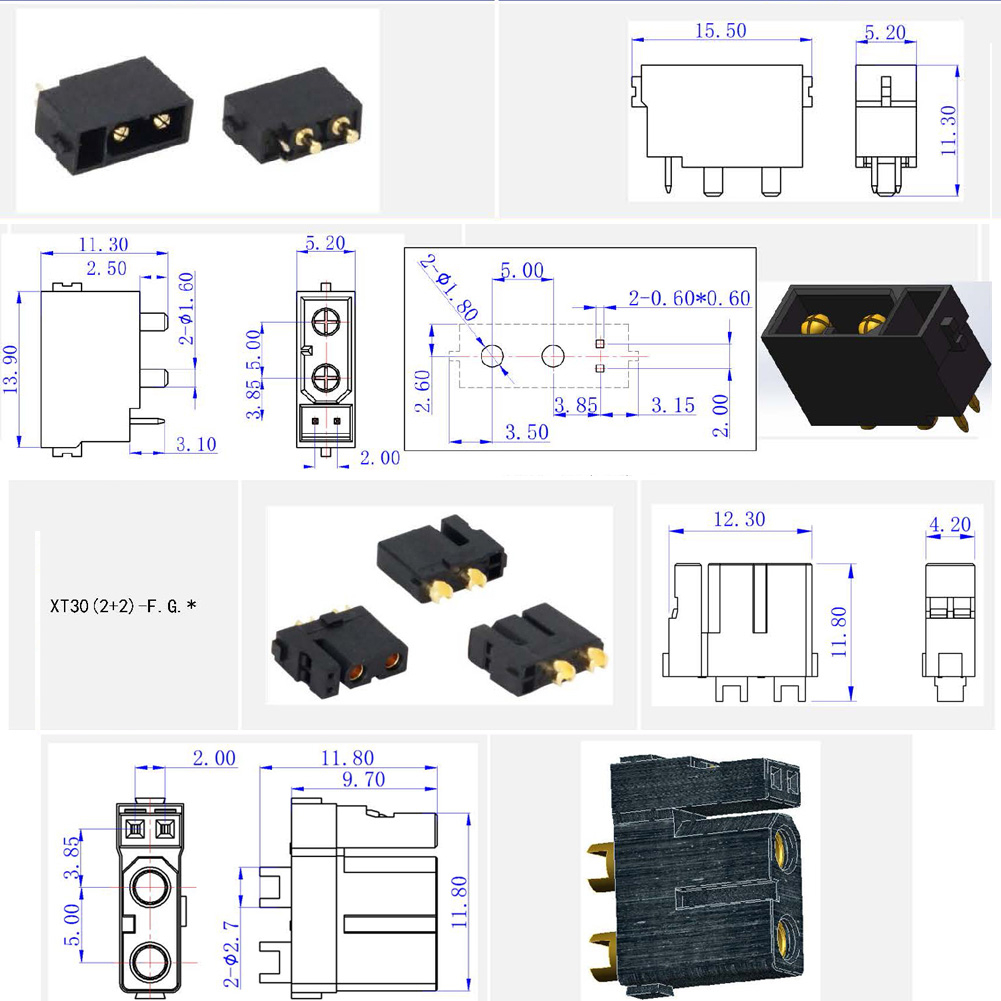 ปลั๊กชุบทอง Amass XT30(2+2) Female XT30PB(2+2) Male Gold Plated Plug ...