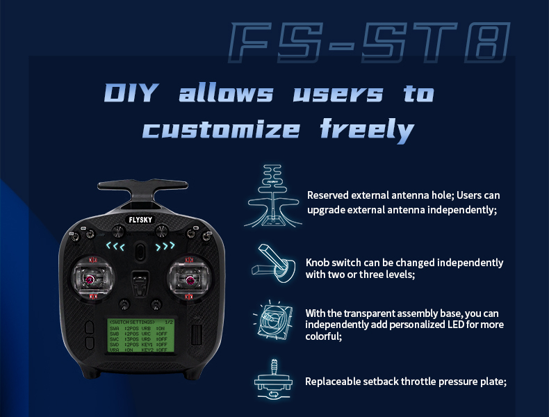 Flysky เครื่องส่งสัญญาณวิทยุ FS-ST8 2.4G 10CH ANT RGB Assistant 3.0 ...