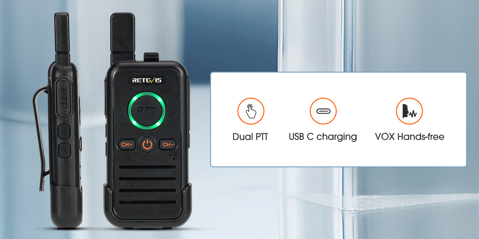 Retevis วิทยุไร้สาย Dual PTT แบบพกพา 1-2 กม. ใบอนุญาตฟรีแฮนด์ฟรี 2-in-1 ...