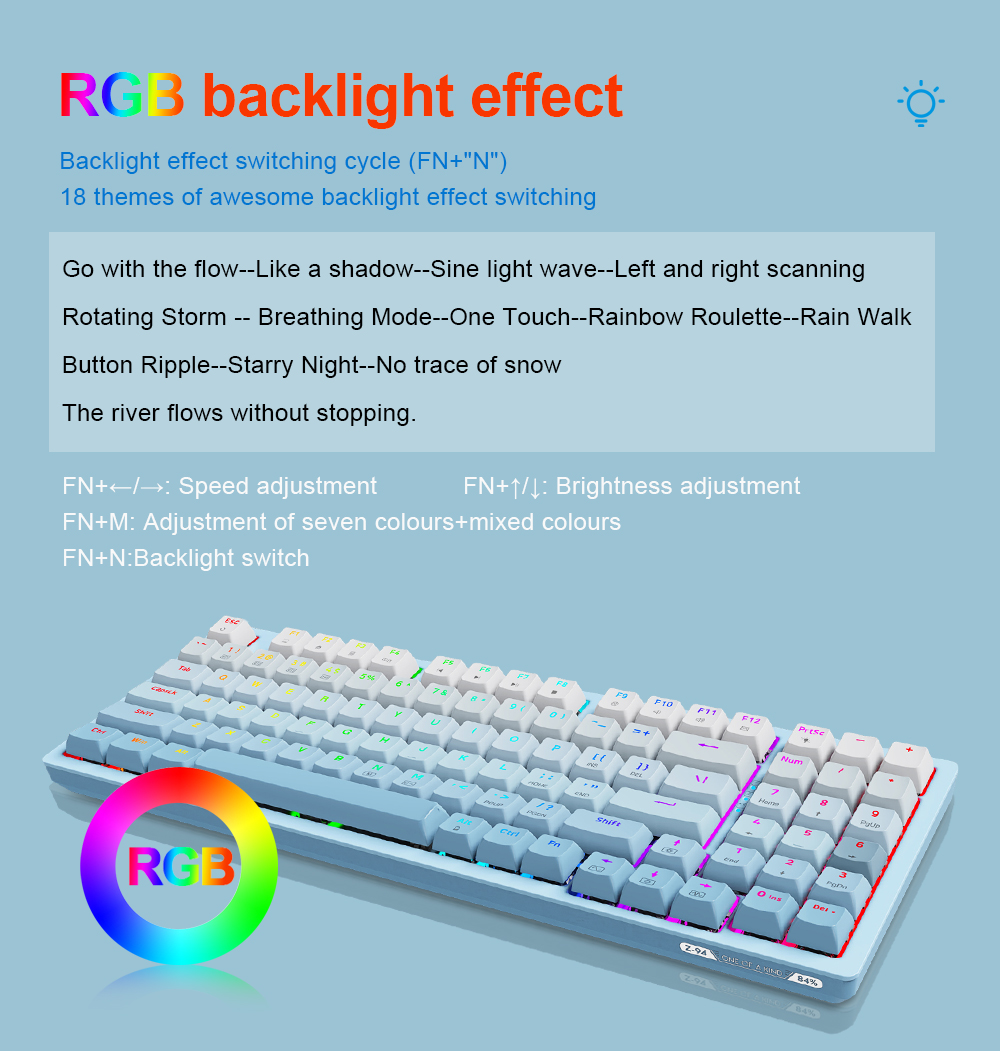 E-yooso Z94 RGB คีย์บอร์ดเกมมิ่ง รองรับบลูทูธไร้สาย 5.0 USB 2.4G 3 โหมด ...