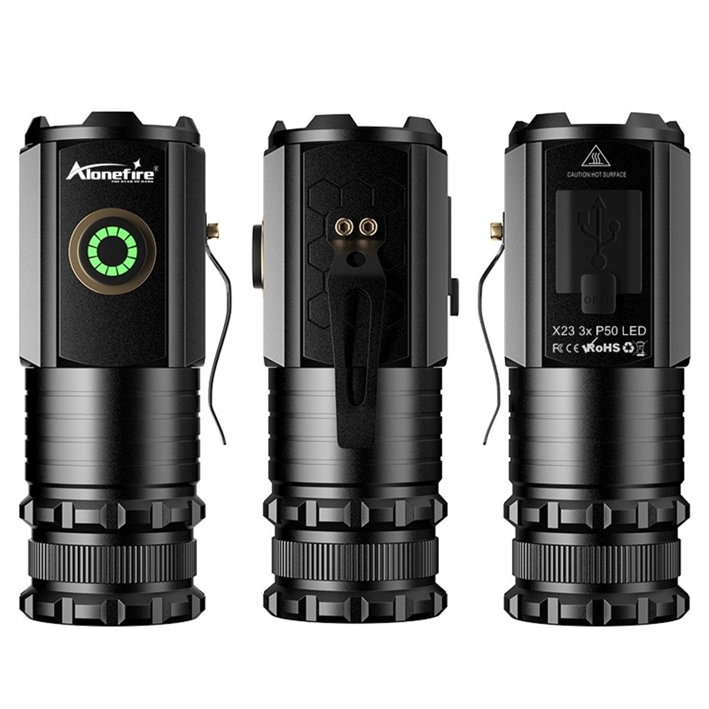 AloneFire X23 Super Bright Mini ไฟฉาย EDC กลางแจ้ง 3 LED แบบพกพา TYPE-C ...