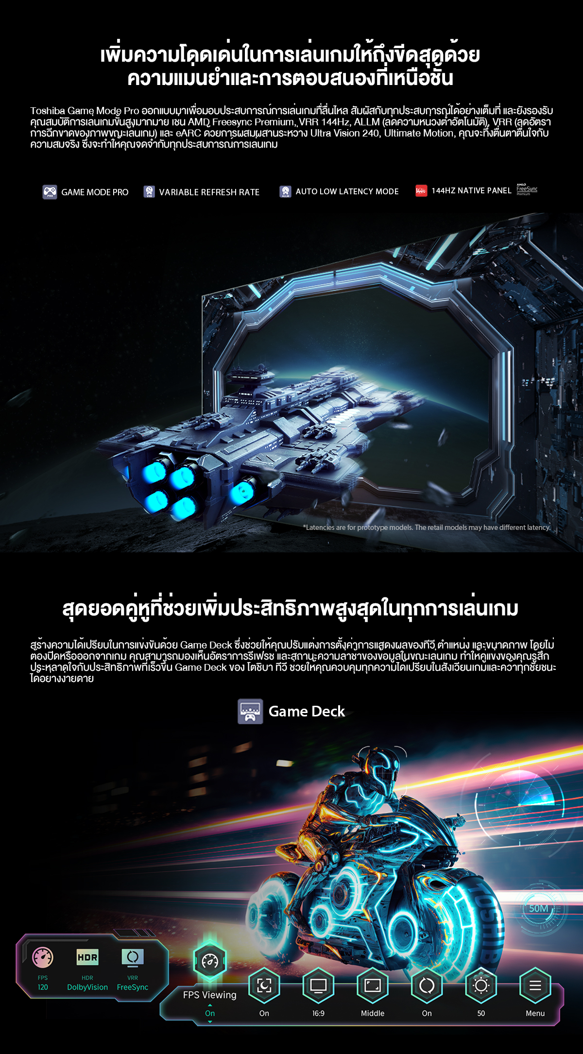 Toshiba TV รุ่น 55Z670MP ทีวี ขนาด 55 นิ้ว 144Hz 4K มีโหมด Ultra HD Game Mode VIDAA HDR10+ Quantum Dot TV