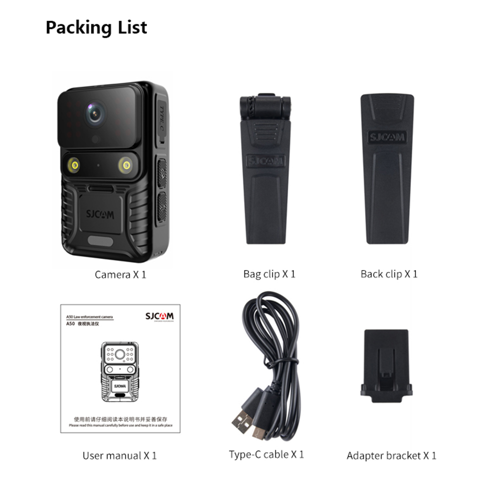 SJCAM A50 Body Camera กล้องติดตัว แบตเตอรี่ 2250mAh บันทึกต่อเนื่อง 7.5 ชั่วโมง 4K / 30FPS