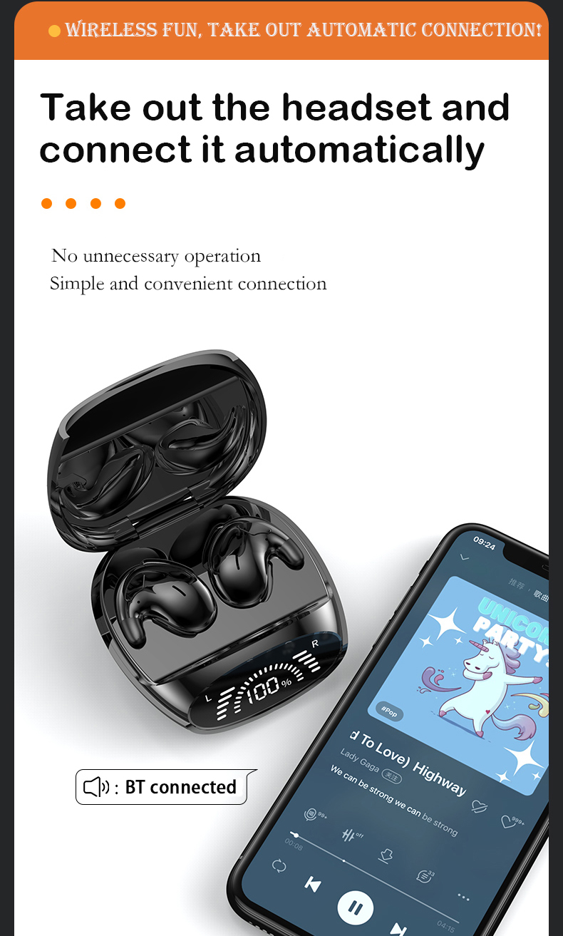 หูฟังใส่นอน หูฟังบลูทูธ MD528 TWS หูฟังไร้สาย Bluetooth 5.3 หูฟังกันน้ำจอแสดงผล LED ที่มองไม่เห็น ไร้สายชนิดใส่ในหูบางเฉียบ