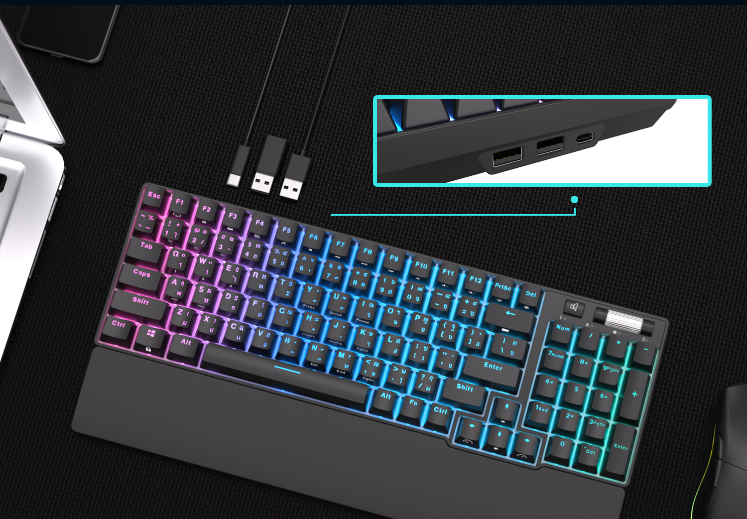 รอยัล Kludge RK96 ไร้สายบลูทู ธ คีย์บอร์ดเชิงกลสามโหมด RGB Hot Plug ...