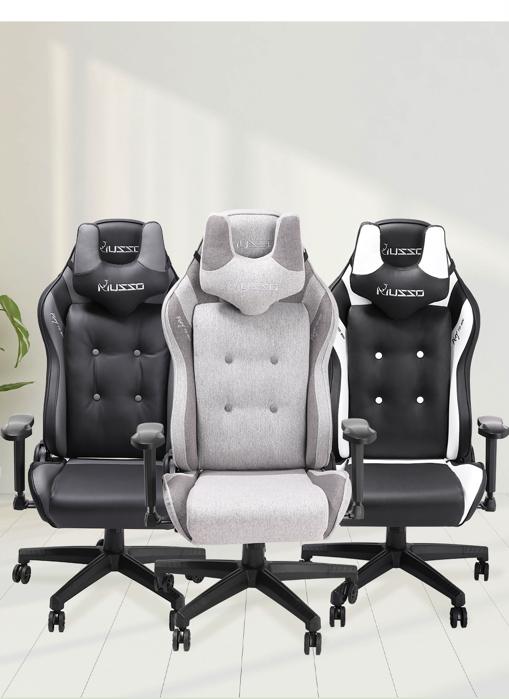 MUSSO รุ่น Matador Series เก้าอี้สีเทา เก้าอี้เบาะผ้า เก้าอี้เล่นเกมเก้าอี้คอมพิวเตอร์ปรับระดับได้ เก้าอี้สำนักงานผู้บริหารหระดับพรีเมียมออกแบบตามหลักสรีรศาสตร์