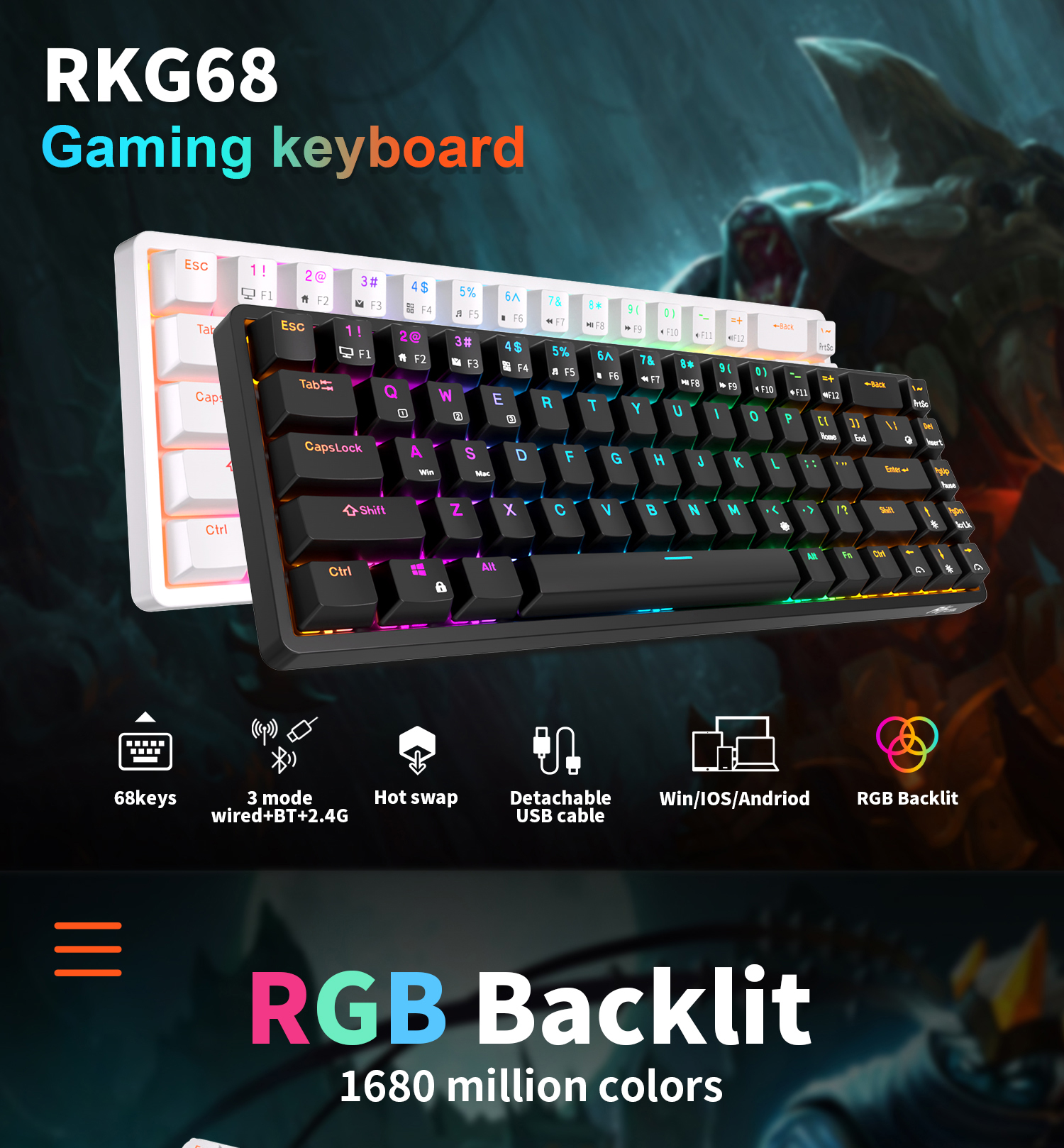 Rk Royal Kludge RKG68 RK68 RK837 RGB คีย์บอร์ดเมคคานิคอล แบบใช้สาย ...