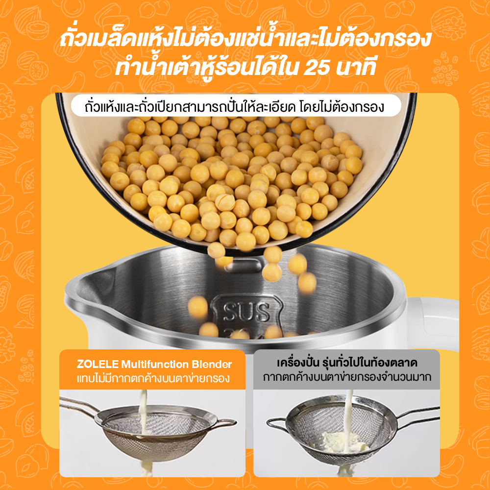 ZOLELE เครื่องปั่นอเนกประสงค์ เครื่องทำน้ำเต้าหู้ 0.6L กำลังสูง 150W ใบมีดสแตนเลส อเนกประสงค์ ทำง่าย ใช้งานง่าย MB601