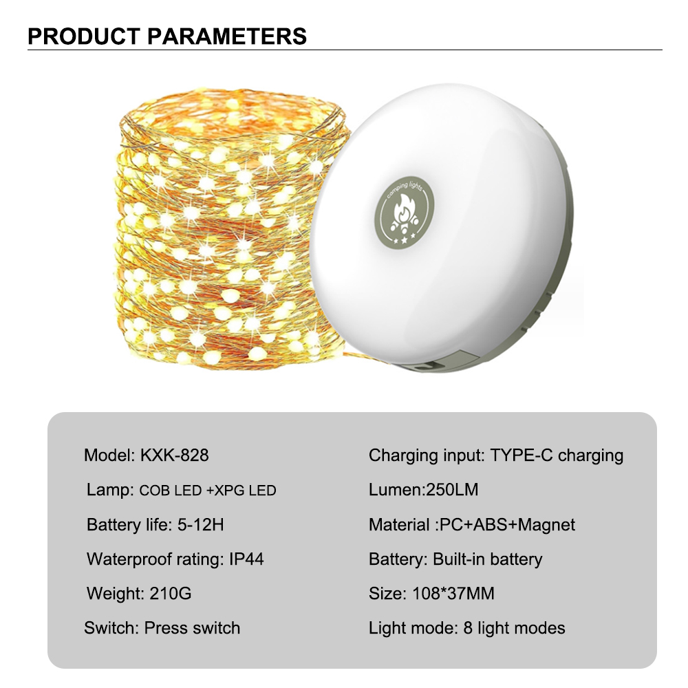 Asafee KXK-828 COB XPG LED Camping Light 250LM 8 โหมดแสง 5-12H โคมไฟ ...