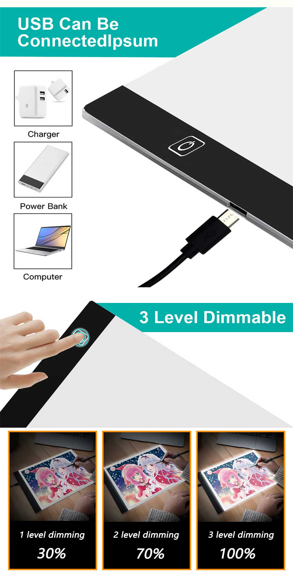 A2A3B4A4A5 led copy table USB พาวเวอร์ซัพพลาย หรี่แสงได้ 3 ระดับ กระดาน ...